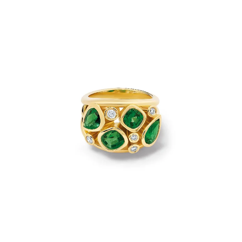 Custom Infinity Wedding Rings-Multi Aeneus Ring 18ct Yellow Gold - Demantoid Green Garnet & Diamond