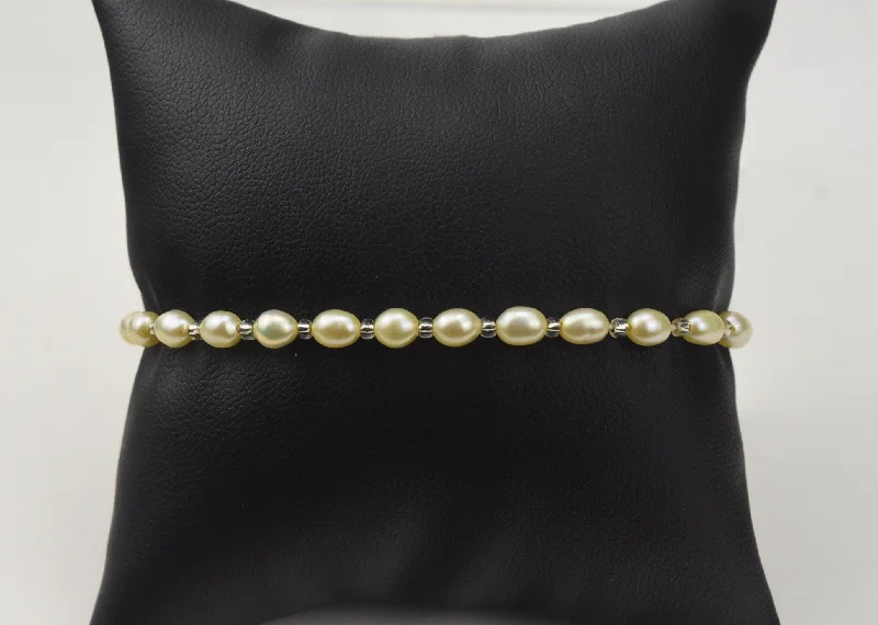 Beautiful Pearl Bracelets for Brides-Champagne Freshwater Seed Pearl Stretch Bracelet