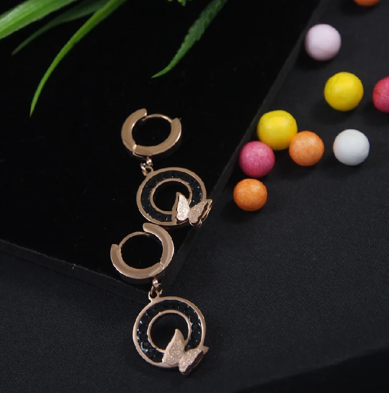 Chic Dangle Earrings-Tarohi JewelsStainless Steel Rosegold Plated Butterfly On Circle Hoops Earring-STNER 2934