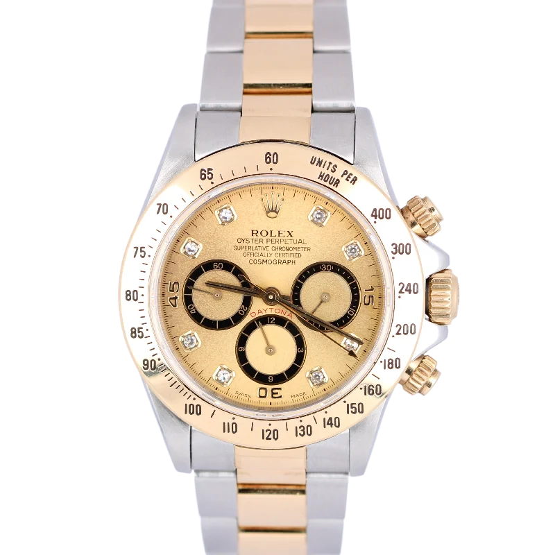 Sports Watches for Swimming-Rolex Daytona Diamond Zenith Dial 40mm Two Tone 18k Gold/Stainless 16523 Watch