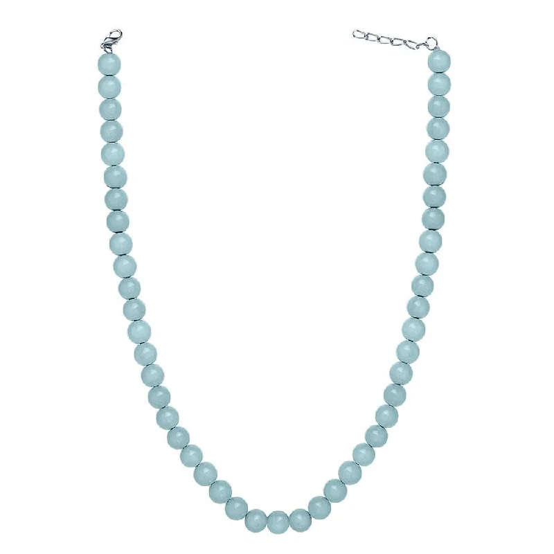 Customizable Necklaces for Bridesmaids-Mahi Rhodium Plated Pearl Pastel Blue Necklace with Swarovski Elements For Women