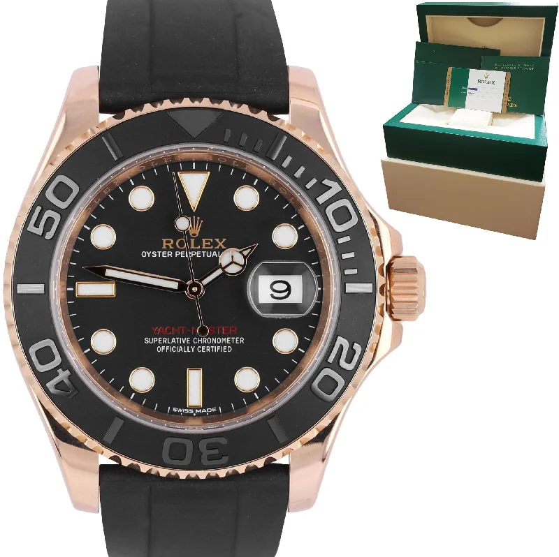 Smart Watches for Health Tracking-Men's Rolex Yacht-Master 18K Everose Gold Oysterflex Black Ceramic Watch 116655