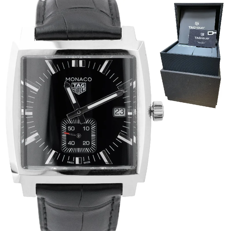 Stainless Steel Watches for Men-Tag Heuer Monaco WAW131A Quartz Black 37mm Stainless Steel Date Watch B+P